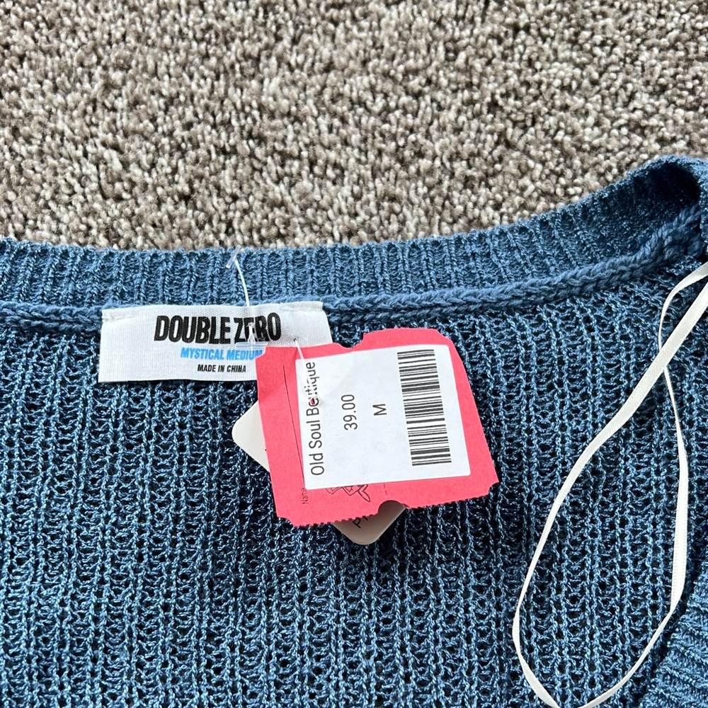 Double Zero Ribbed V-Neck Pullover - Blue - Picture 2 of 4